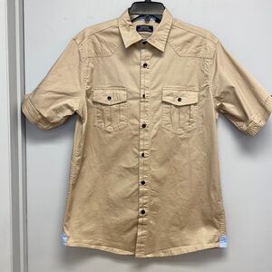 World Famous Teddy Scares Mens Khaki Short Sleeve Button Up Shirt